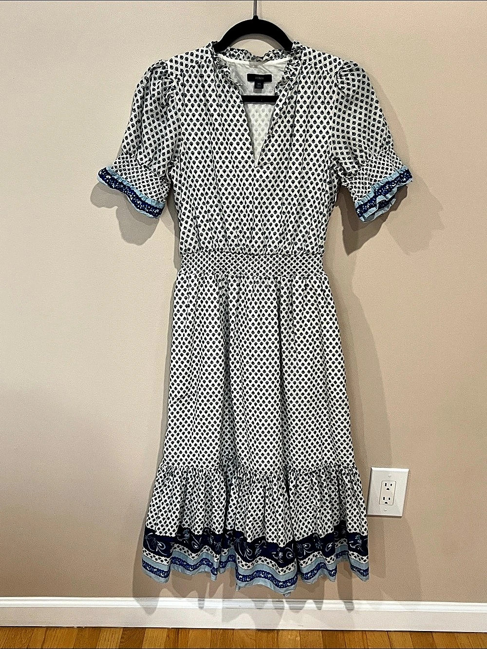 J.Crew Printed Midi Dress White & Blue Size XS